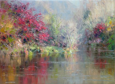 Modern Artist Rex PRESTON - Reflections of Hawthorn Berries, Monsal Dale